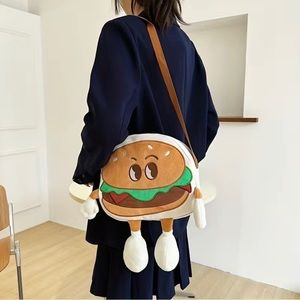 Hamburger Embroidery Canvas Crossbody Bag - Boutique